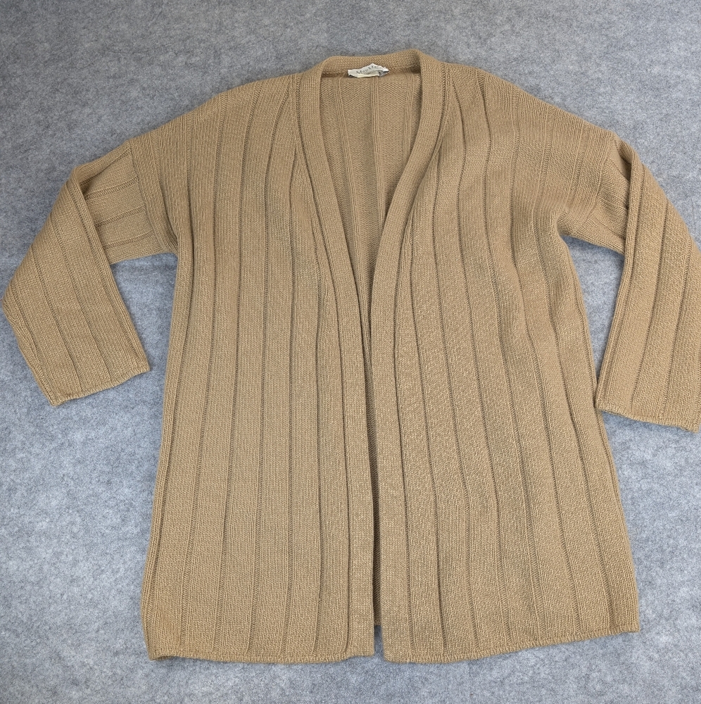 MaxMara Beige Angora Virgin Wool Ribbed Knit Cardigan Midlength Quiet Luxury